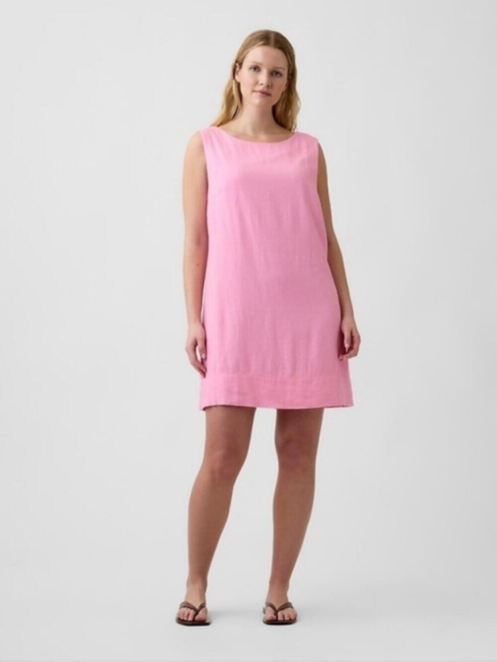 Gap Linen-Blend Apron Mini Dress May Pink NWT SMALL Sleeveless - Picture 4 of 9